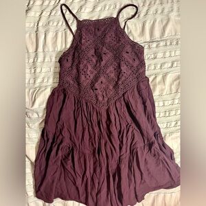 American Eagle Lace Spaghetti Strap Mini Dress in Deep Plum